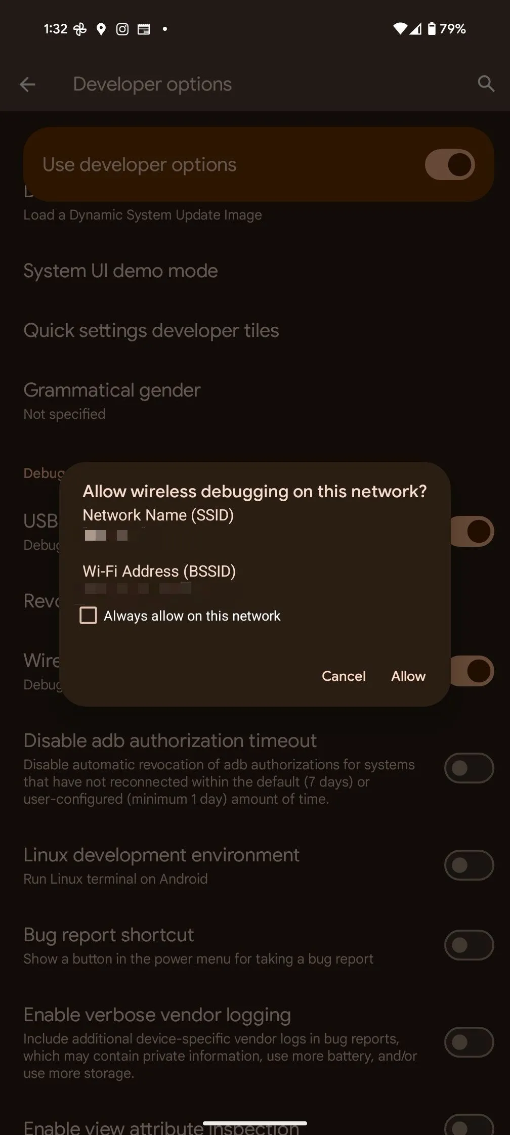 Tùy chọn &quot;Gỡ lỗi USB không dây&quot; cho phép gỡ lỗi từ xa qua Wi-Fi trên thiết bị Android.