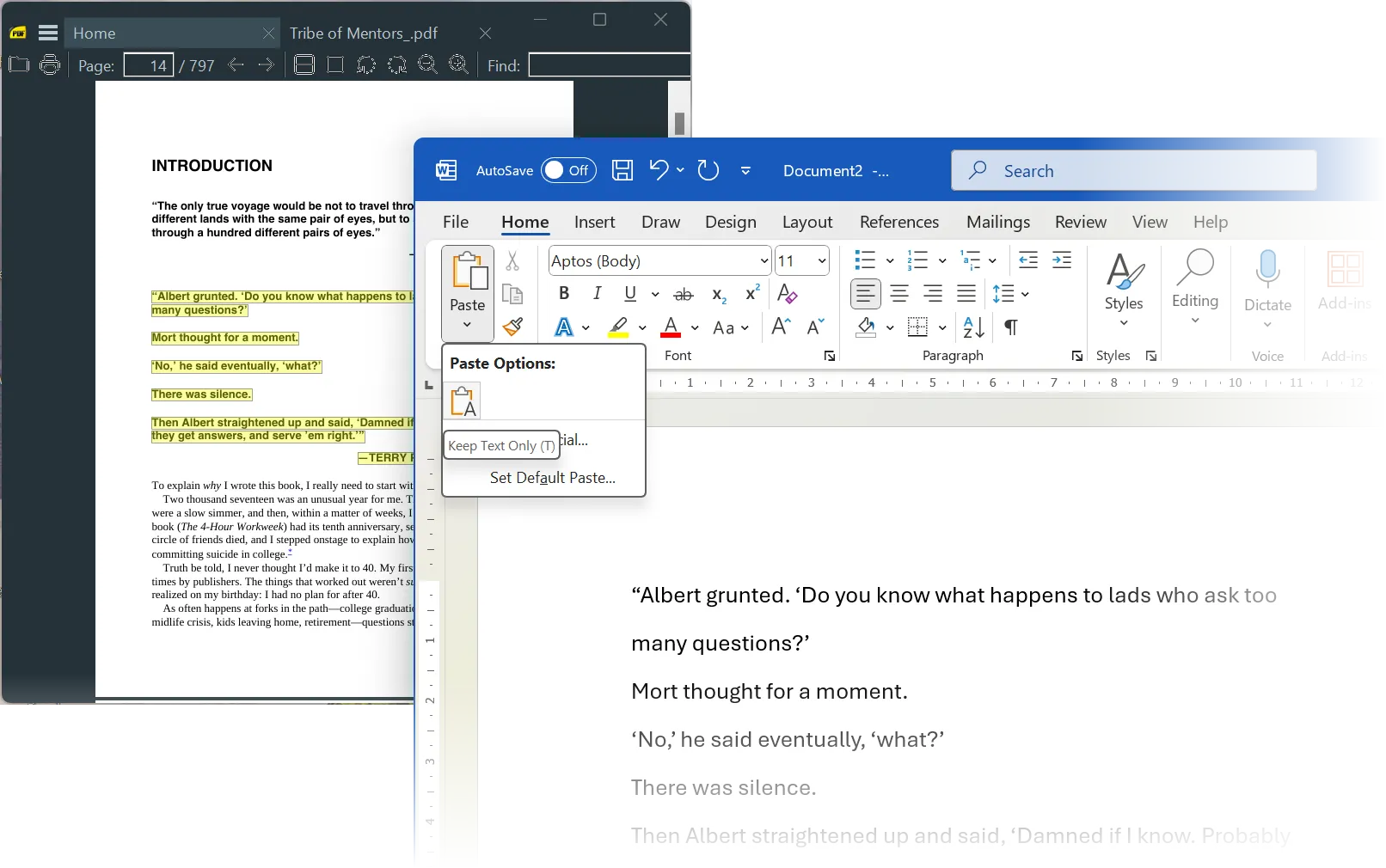 Tùy chọn &quot;Keep Text Only&quot; để loại bỏ mọi định dạng và chỉ dán văn bản thuần túy trong Word