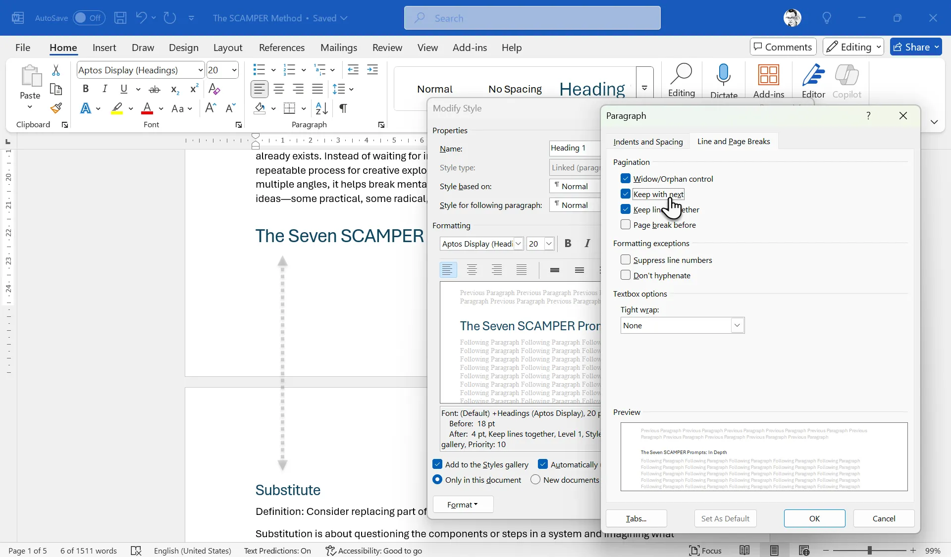Tùy chọn Keep With Next trong cài đặt đoạn văn của Microsoft Word