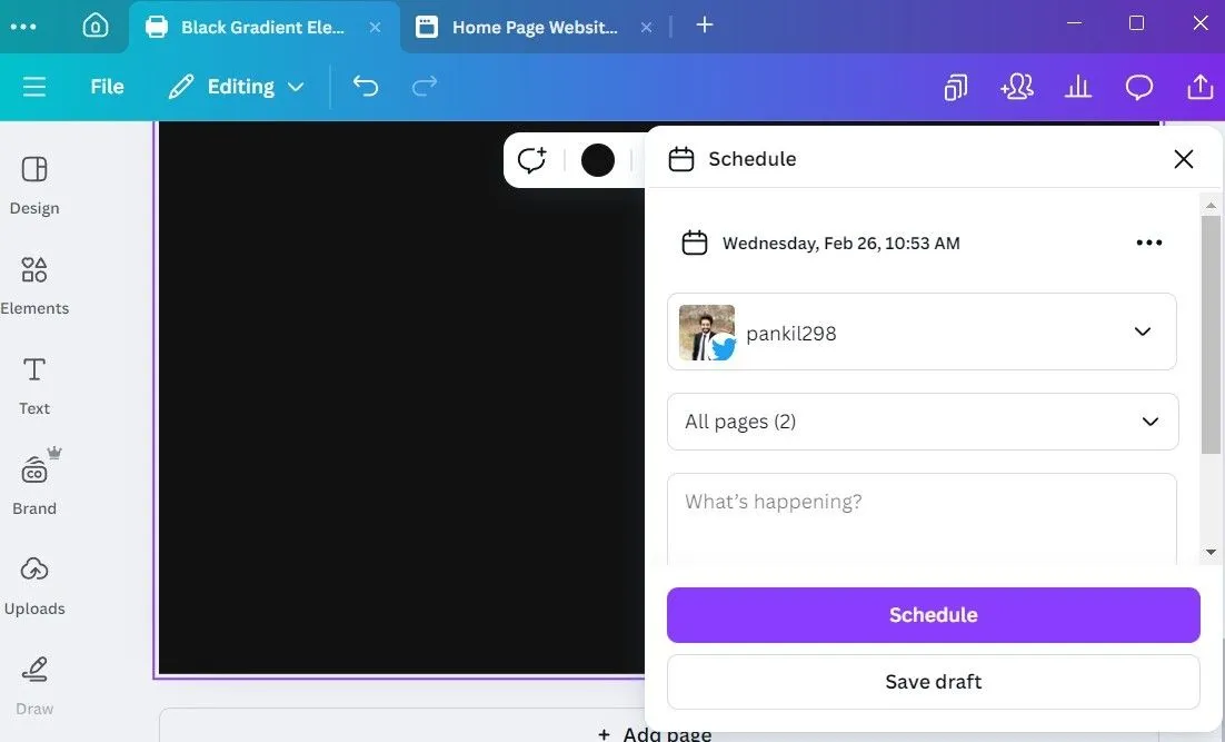 Tùy chọn lên lịch đăng bài trong Canva desktop