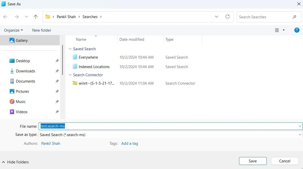Tùy chọn lưu tìm kiếm trong File Explorer