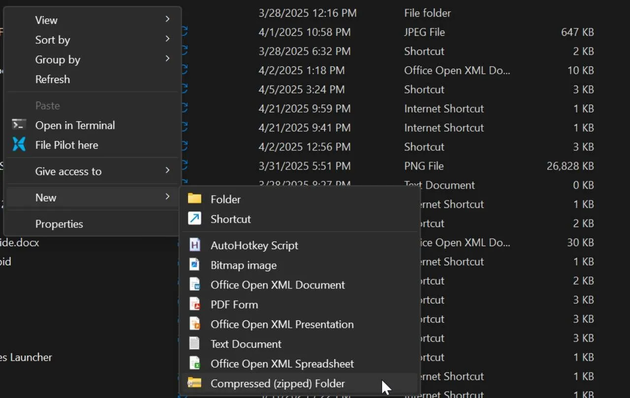 Tùy chọn nén thư mục hoặc file thành định dạng ZIP trong File Explorer Windows 11