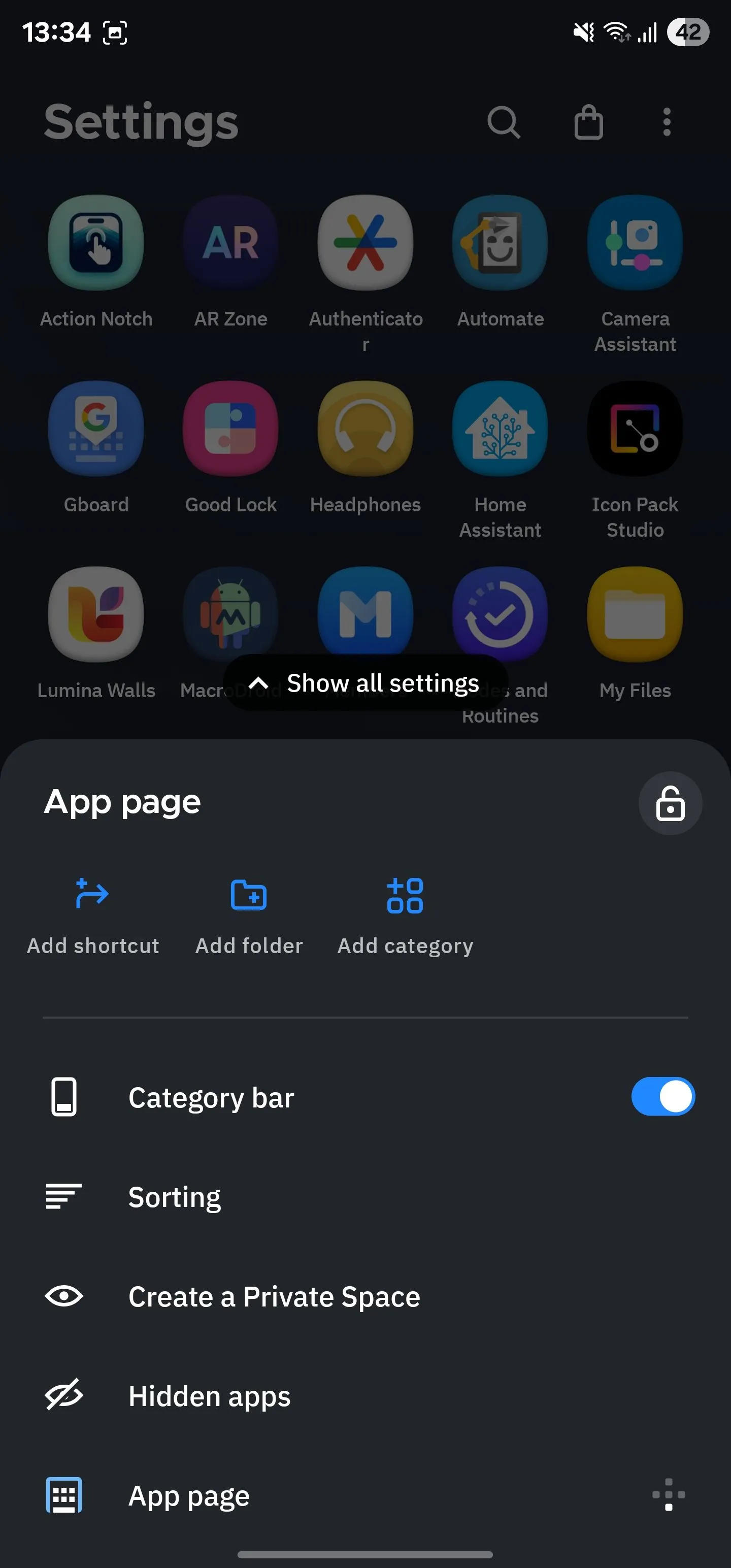 Tùy chọn sắp xếp và phân loại ứng dụng tự động trong ngăn kéo ứng dụng của Smart Launcher.