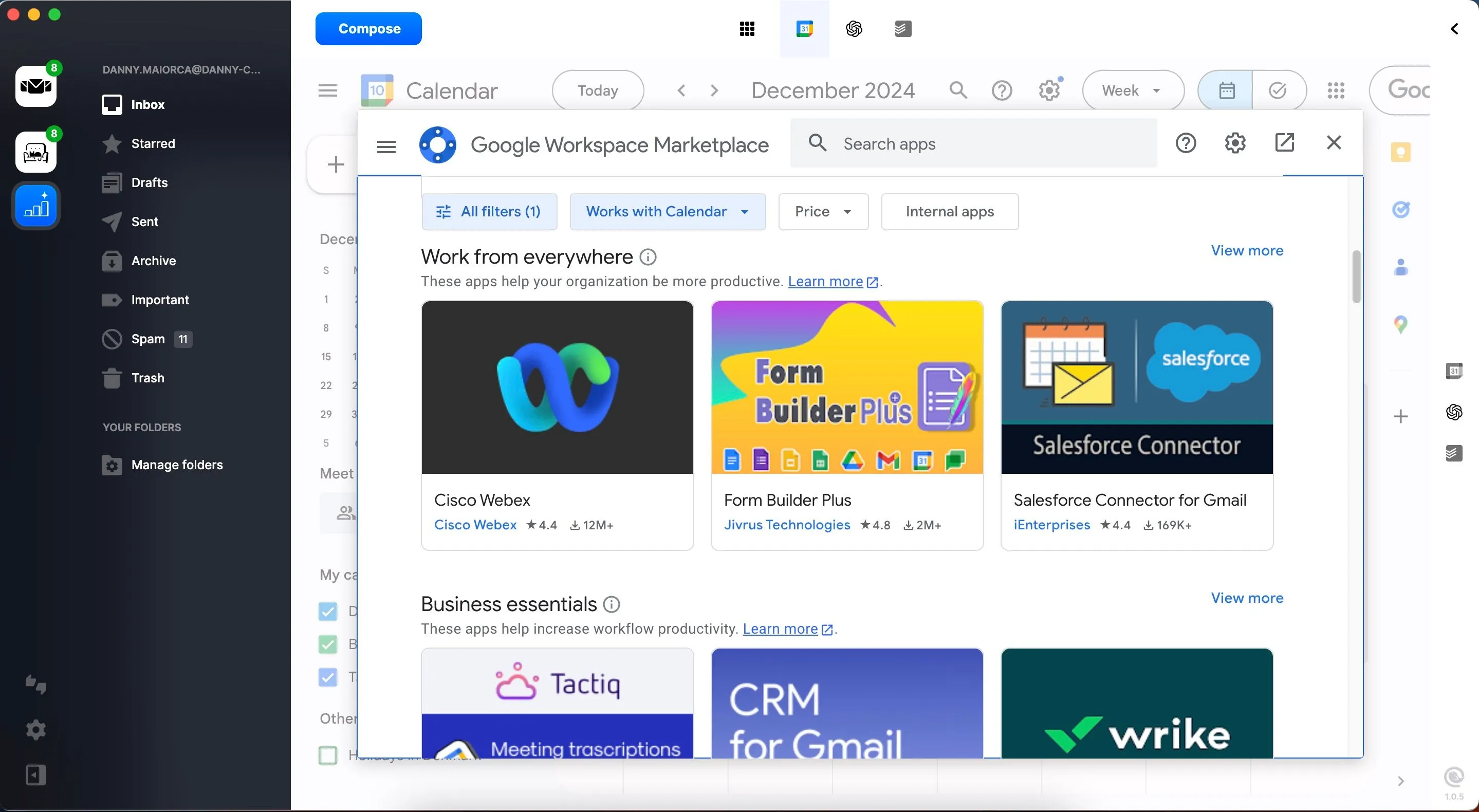 Tùy chọn thêm các tiện ích bổ sung cho Google Calendar trong giao diện Mailbird