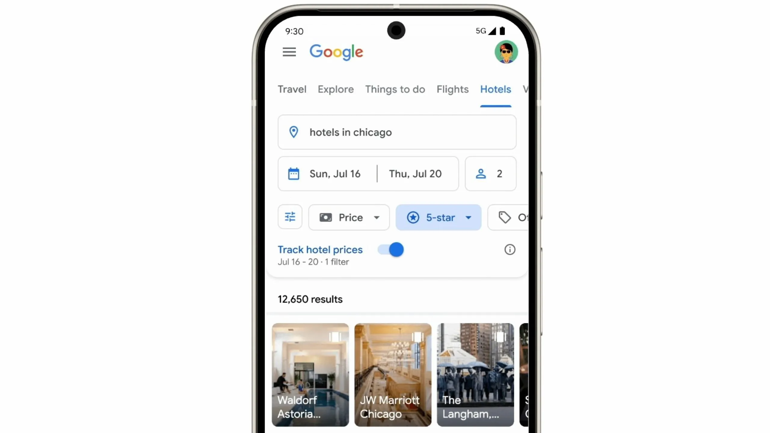 Tùy chọn &quot;Theo dõi giá khách sạn&quot; mới trên Google Hotels giúp người dùng nhận thông báo khi giá phòng giảm đáng kể.