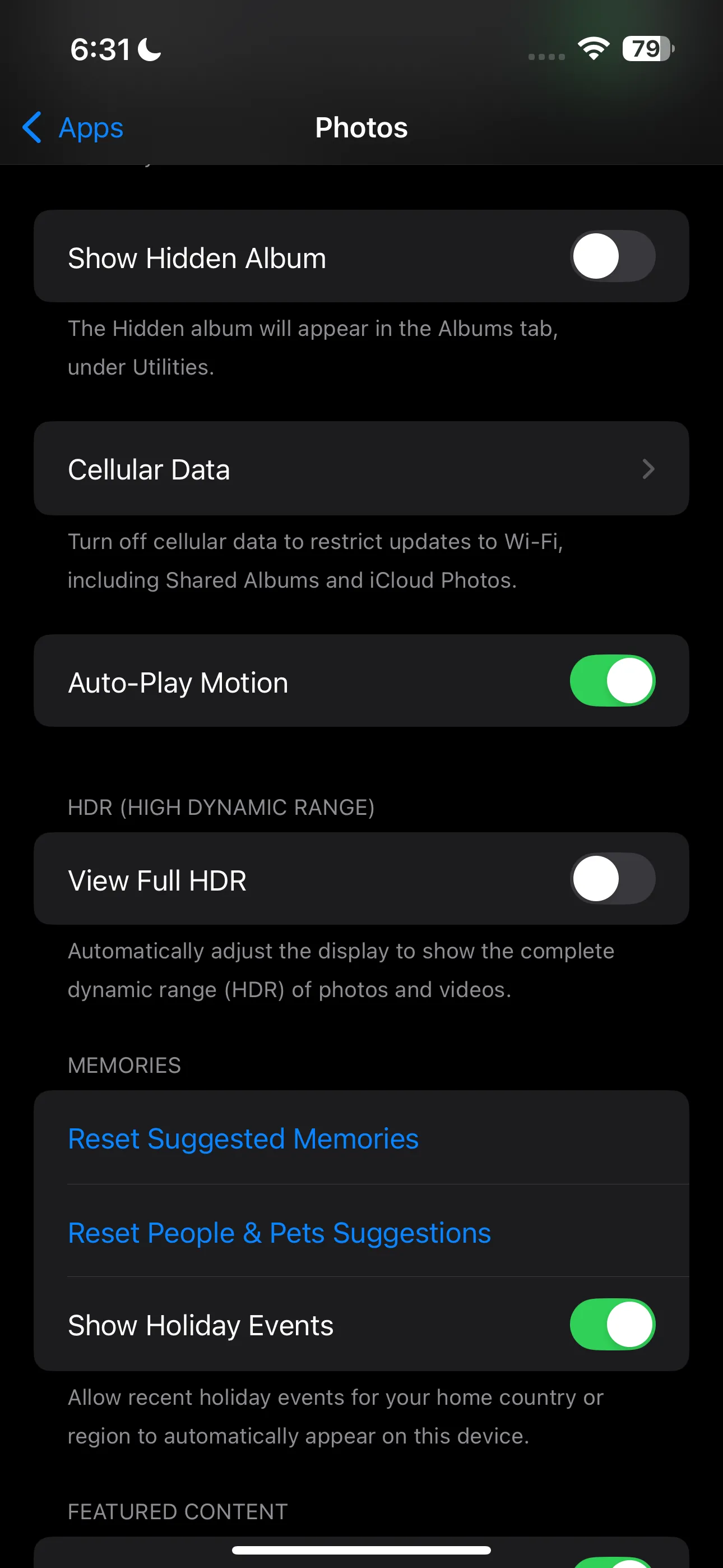 Tùy chọn ứng dụng Ảnh trong Cài đặt iPhone