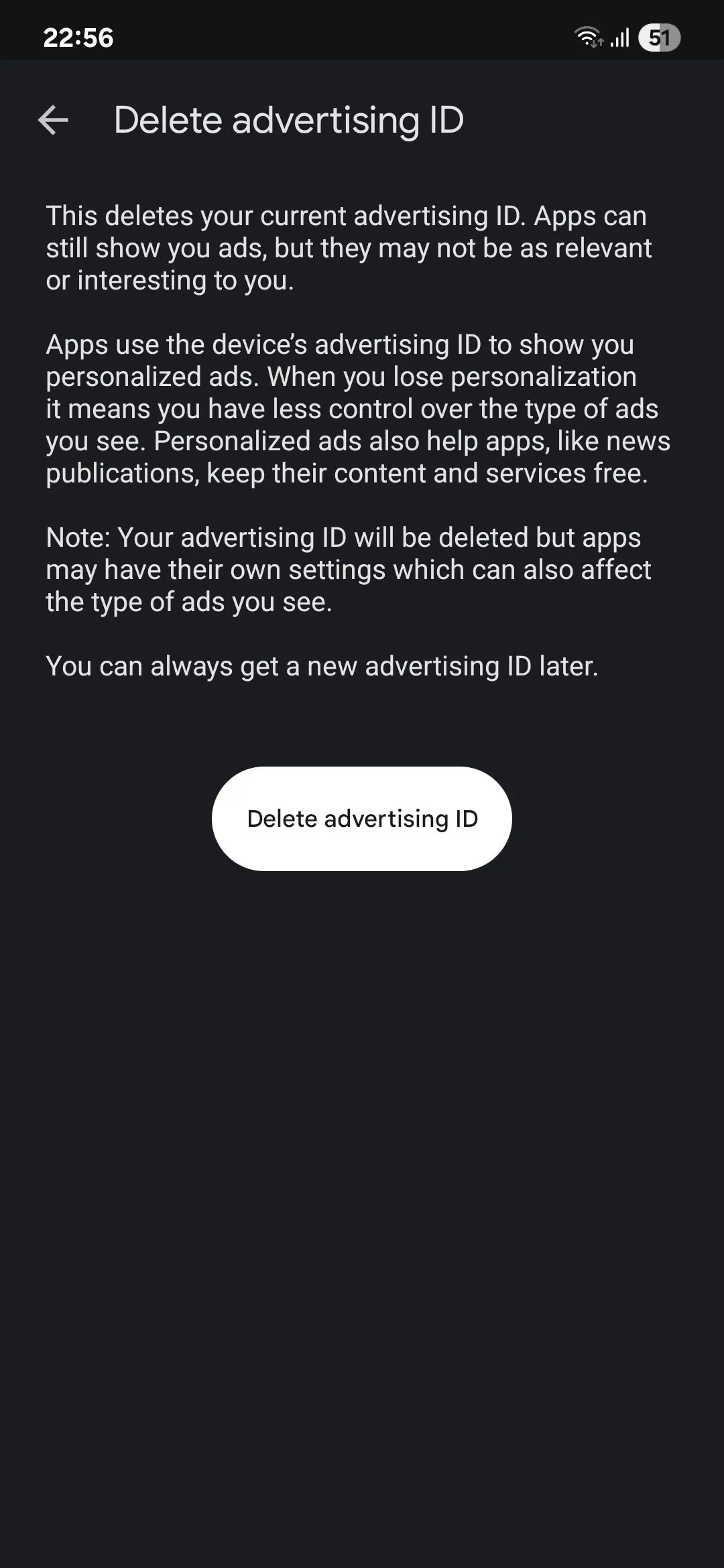 Tùy chọn xóa hoặc đặt lại ID quảng cáo Google