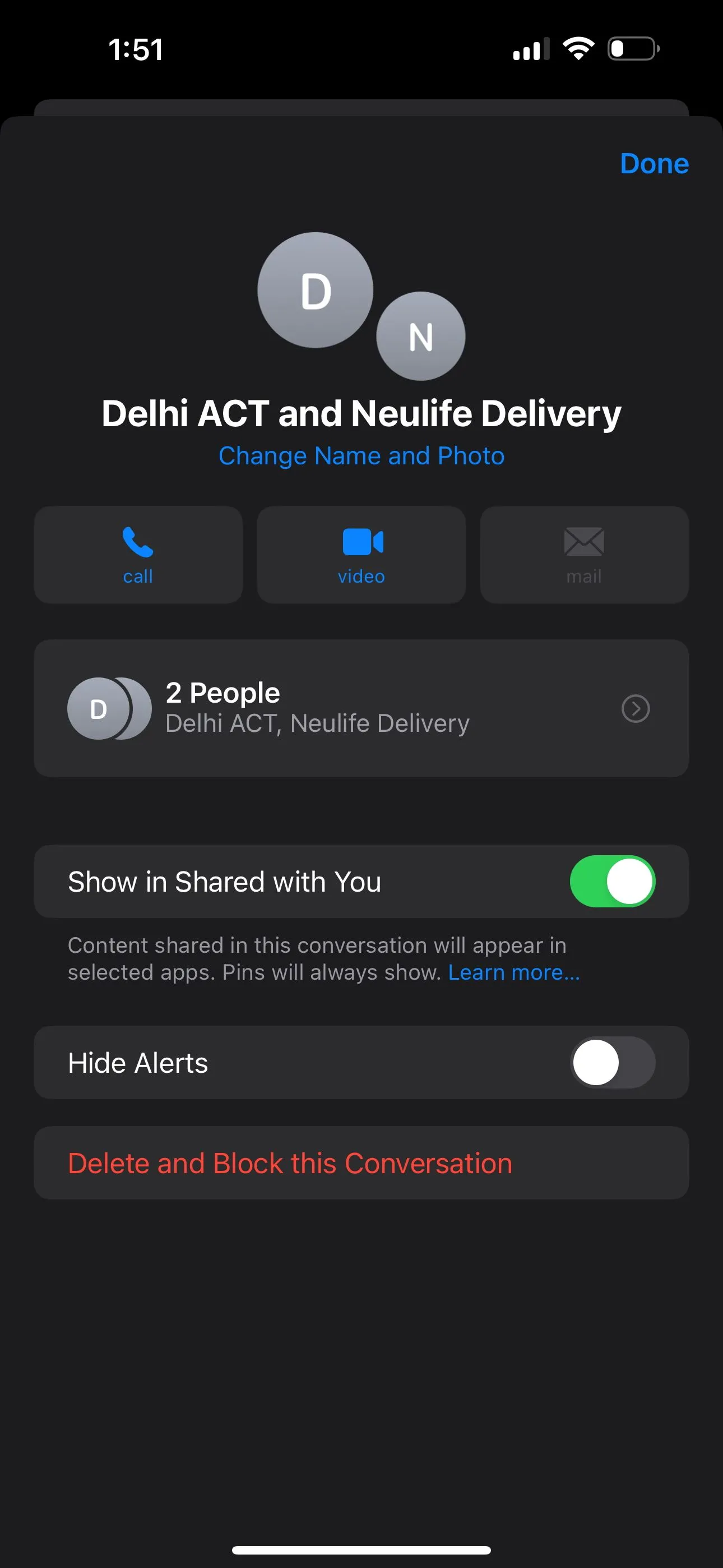 Tùy chọn xóa và chặn cuộc hội thoại nhóm SMS trong ứng dụng Tin nhắn
