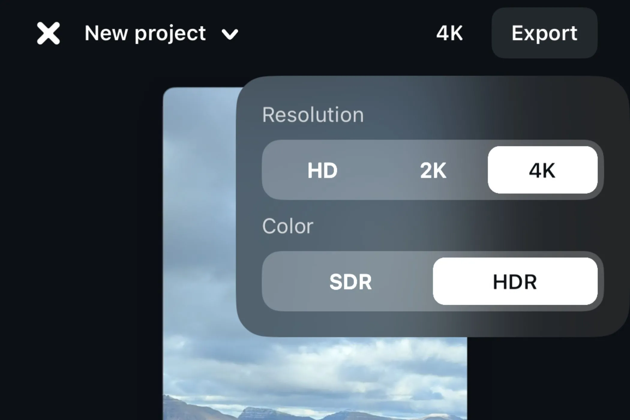 Tùy chọn xuất video trong ứng dụng Edits của Instagram, cho phép chọn chất lượng HDR/SDR và độ phân giải lên đến 4K.