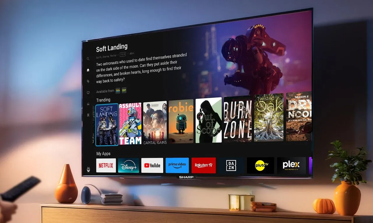 TV thông minh Sharp hiển thị giao diện hệ điều hành TiVo OS