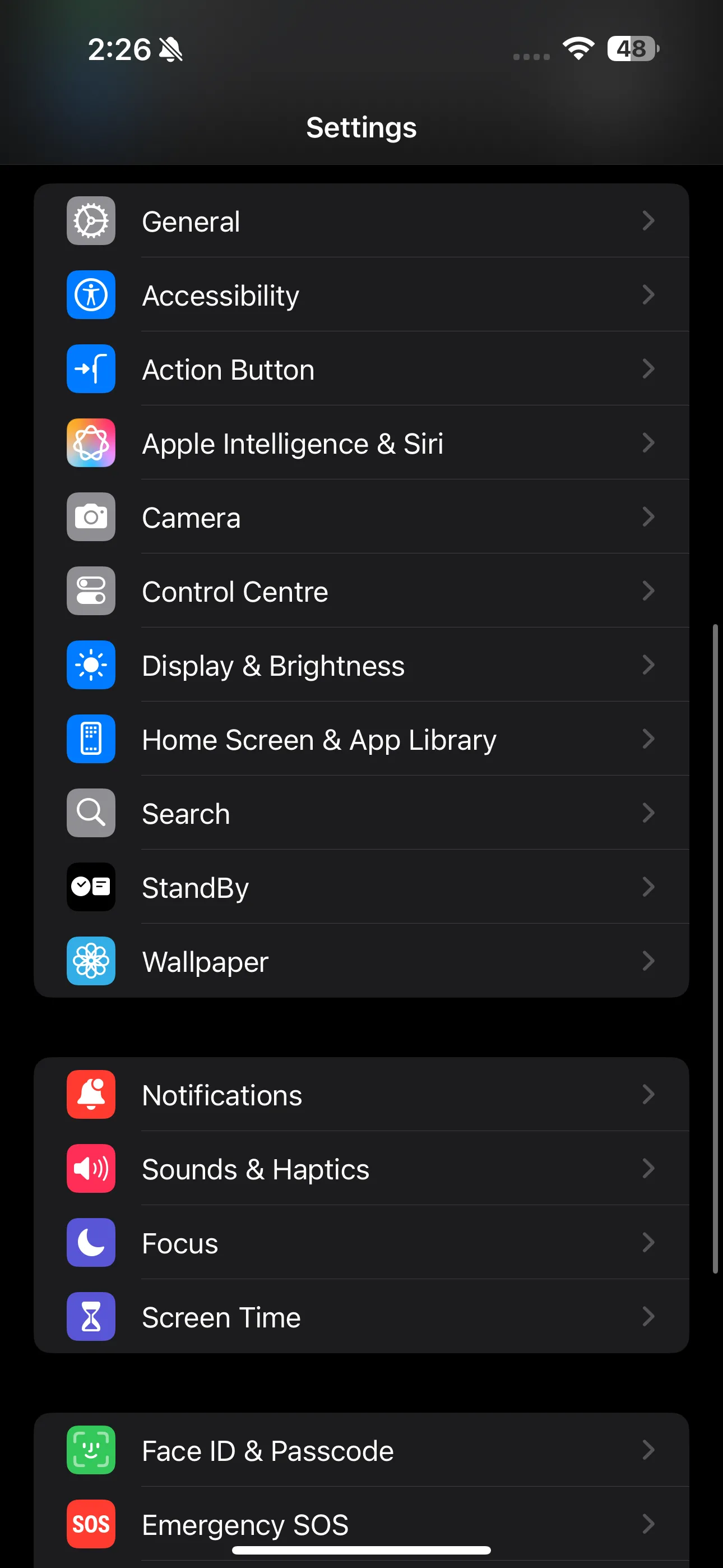 Ứng dụng Cài đặt trên màn hình chính của iPhone