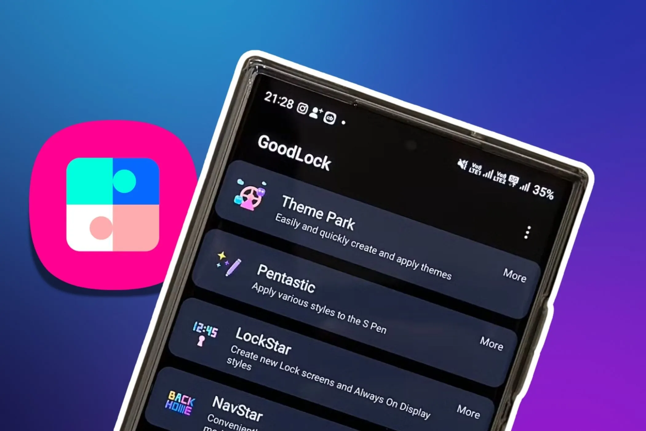 Ứng dụng Good Lock trên điện thoại Samsung, biểu tượng Good Lock nổi bật, thể hiện các tùy chọn cá nhân hóa mạnh mẽ trong One UI 7