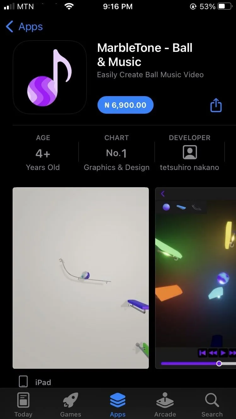 Ứng dụng MarbleTone trên App Store iOS, minh họa quy trình tải ứng dụng
