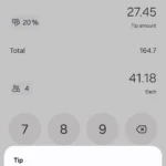Ứng dụng Máy tính Samsung hướng dẫn tính phần trăm tiền tip và chia hóa đơn nhanh chóng.