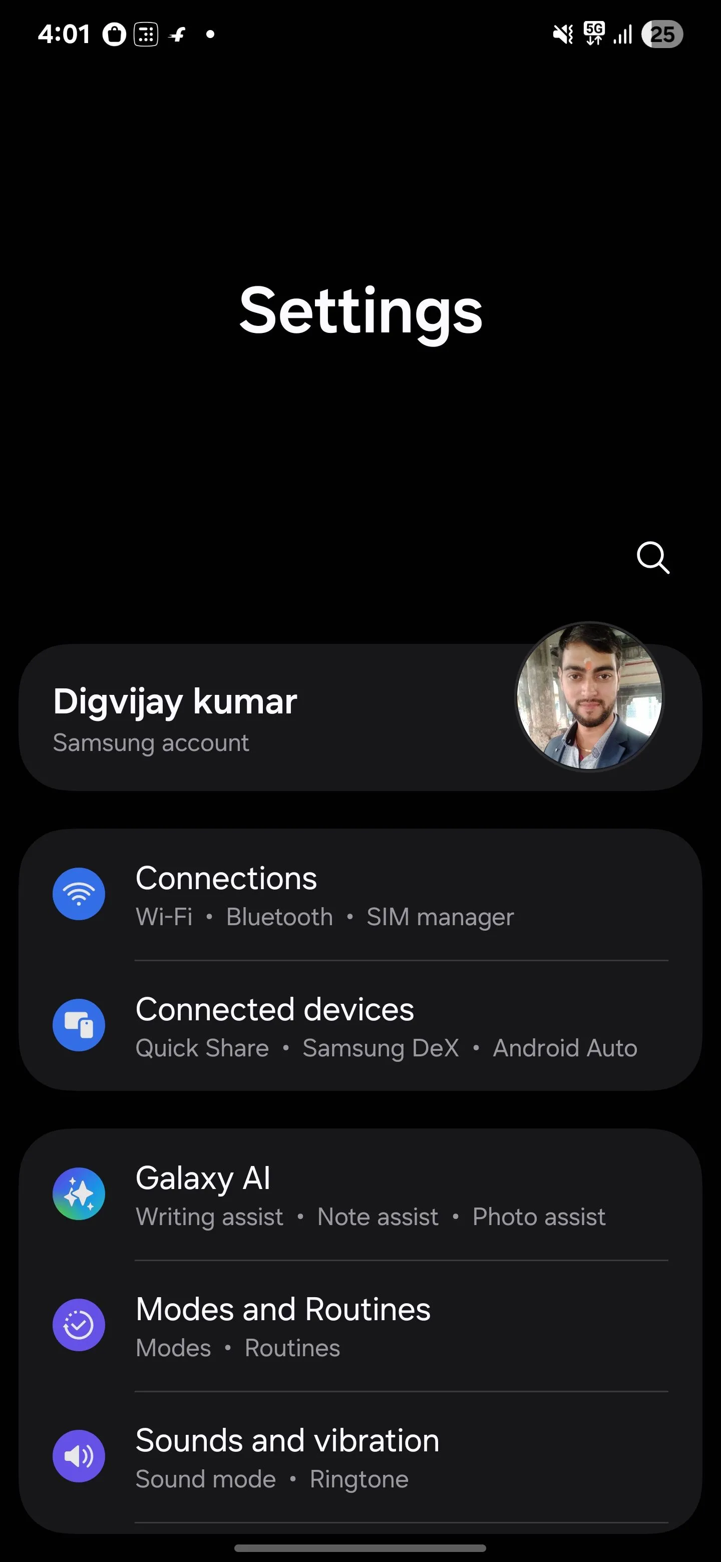 Vào mục Kết nối trong cài đặt Samsung để quản lý các tính năng kết nối