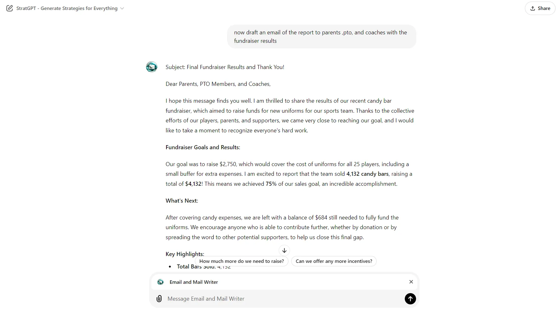 Ví dụ minh họa email được tạo sẵn từ mẫu hoặc thông qua công cụ hỗ trợ AI