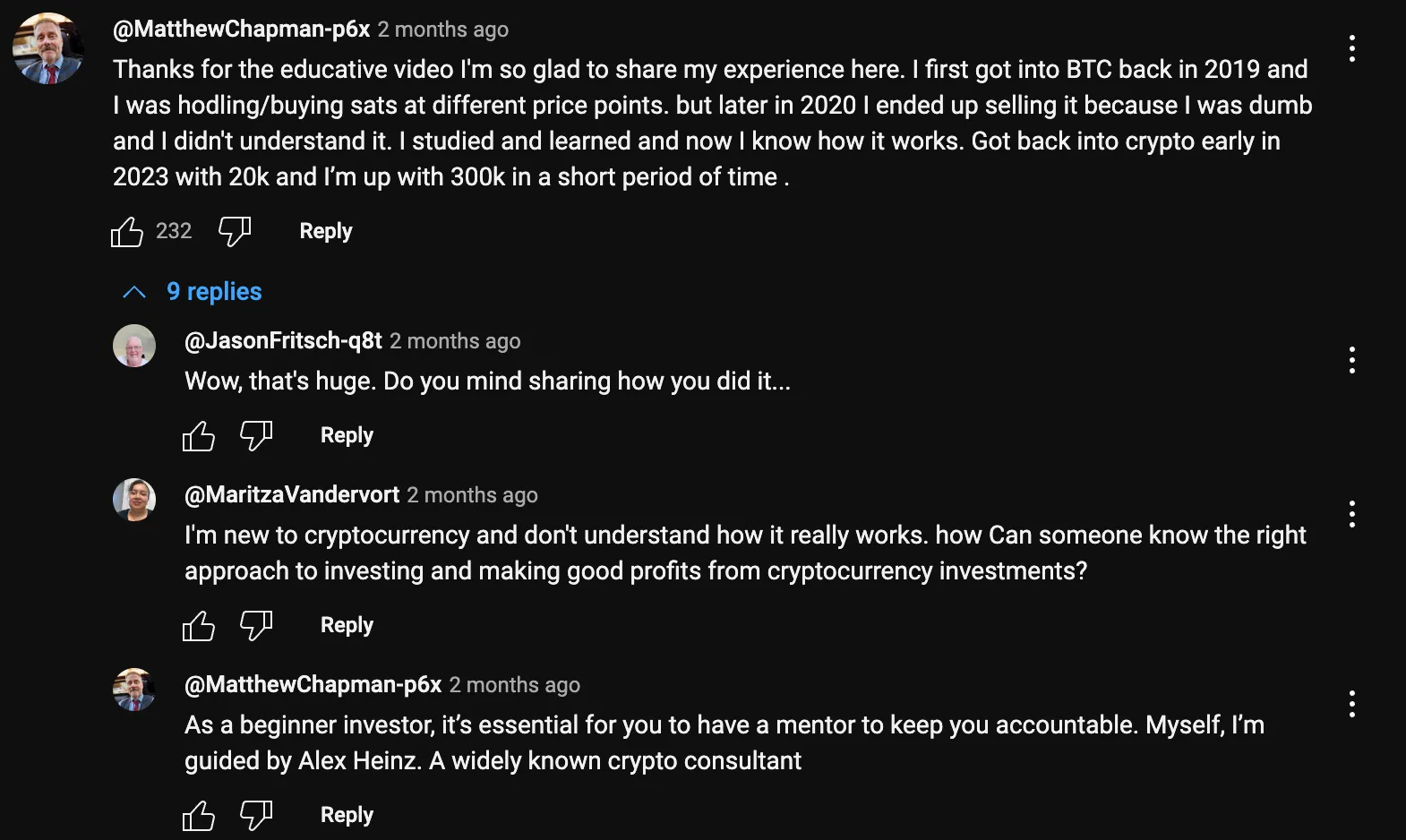 Ví dụ về bình luận lừa đảo tiền điện tử (crypto scam) trên YouTube