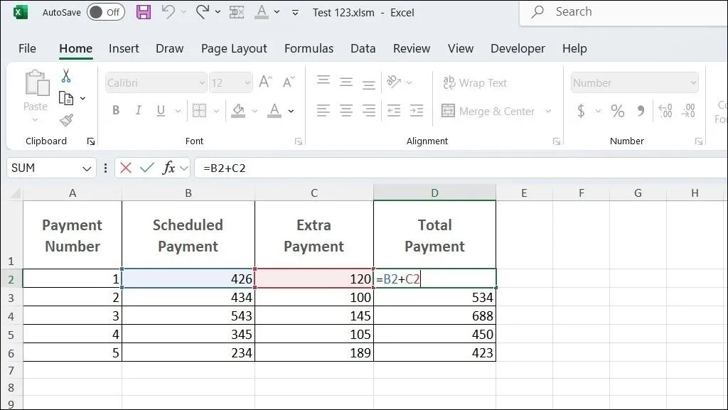 Ví dụ về công thức tính tổng đơn giản trong Excel để tăng tốc độ nhập liệu