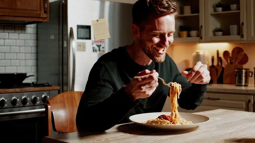 Video AI của Sora hiển thị hình ảnh Will Smith đang ăn mì spaghetti với biểu cảm không tự nhiên, minh họa khó khăn của Sora với các hành động cơ bản