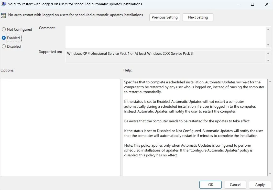 Vô hiệu hóa tự động khởi động lại cho các bản cập nhật qua cài đặt Group Policy Editor