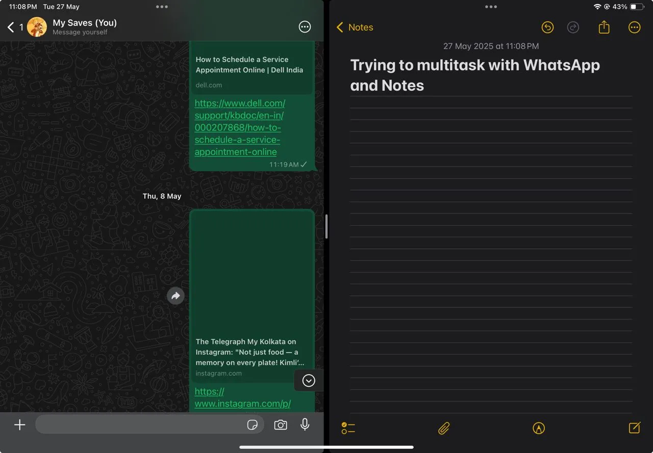 WhatsApp trên iPad hoạt động với chế độ Split View giúp đa nhiệm hiệu quả