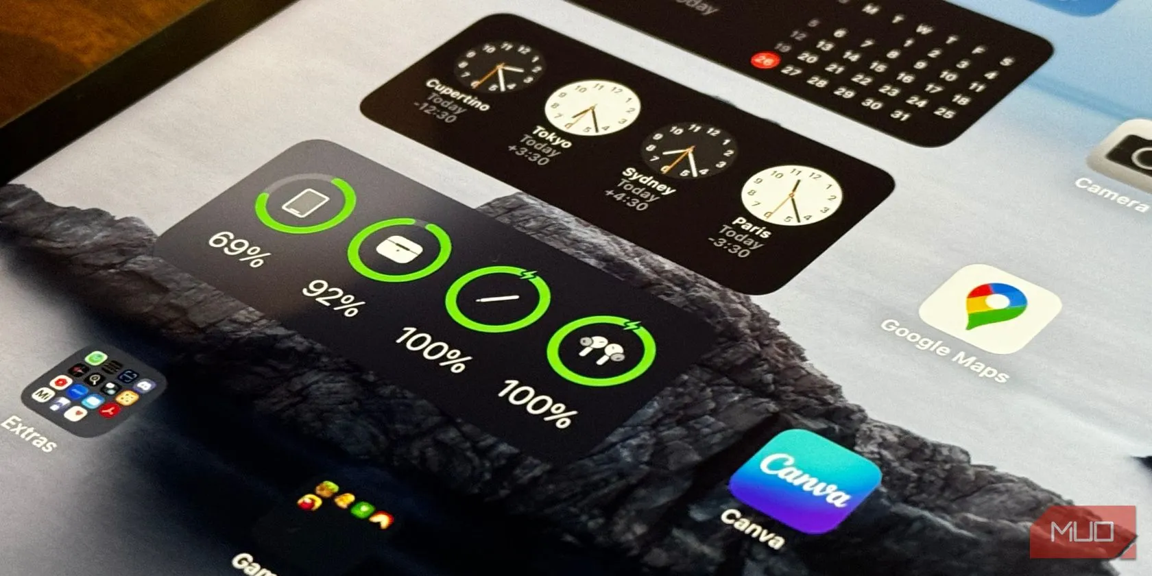 Widget hiển thị phần trăm pin và tình trạng pin trên iPad
