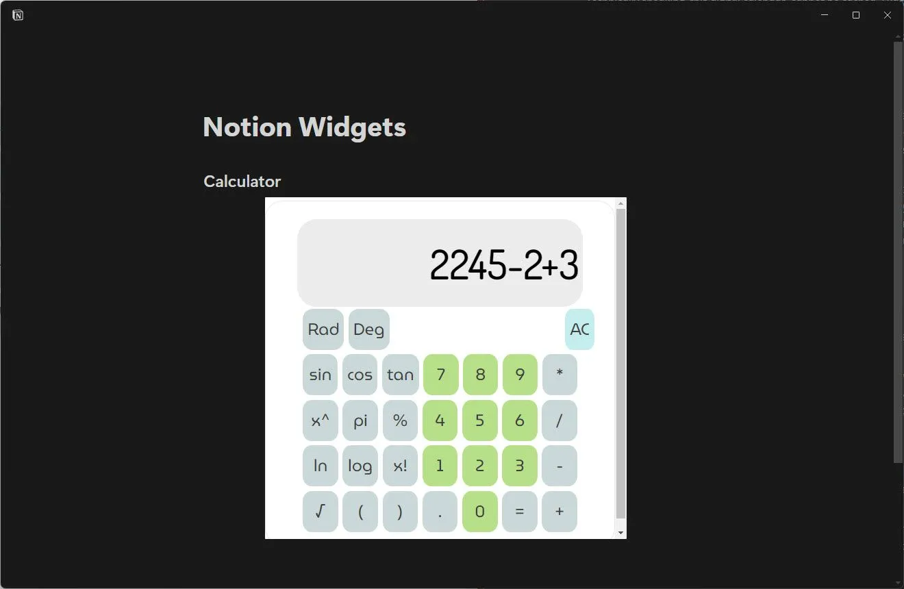 Widget Máy Tính tích hợp sẵn trong Notion giúp tính toán nhanh chóng
