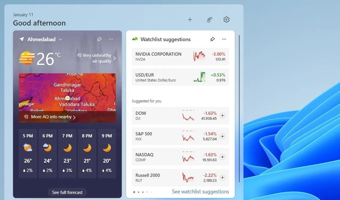 Widget Thời tiết trên Windows 11 hiển thị dự báo chi tiết