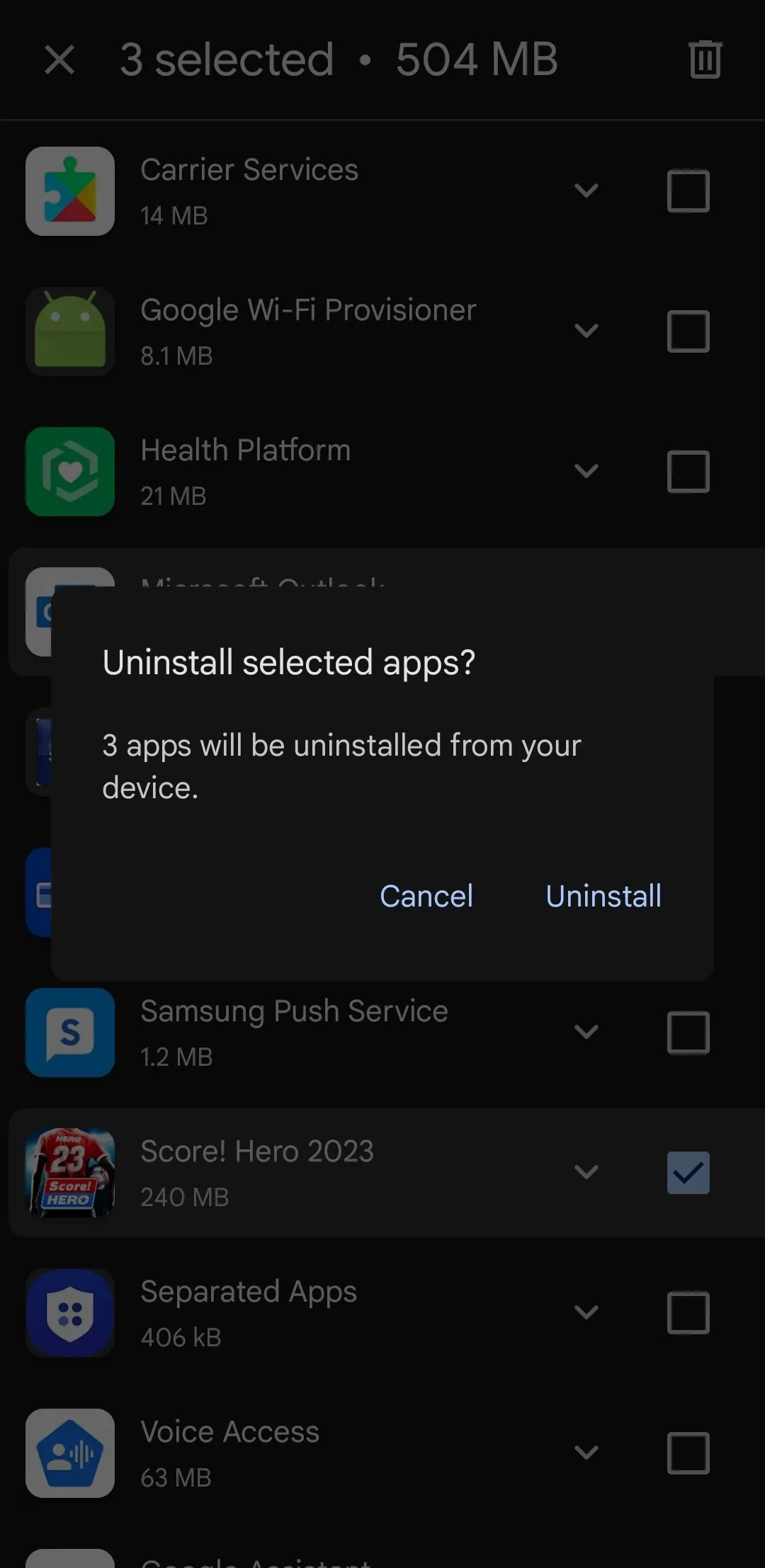 Xác nhận gỡ cài đặt nhiều ứng dụng cùng lúc trên Google Play Store